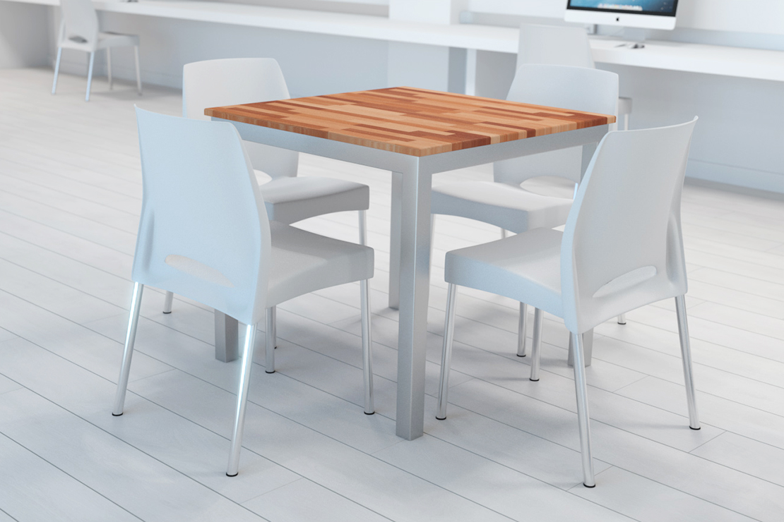 Mesa e cadeiras brancas com madeira teca para seu restaurante