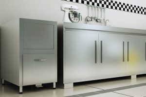 Lixeira para Fast Food em cozinha industrial de aço inox Palmetal